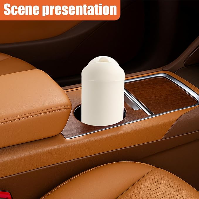 Car Trash Can with Flip Lid, Mini Portable Silicone Auto Cup Holder Garbage Bin, Leakproof Vehicle Trash Storage, Universal Car Accessories for SUV Truck Van Home Office(Beige)