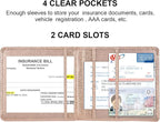 Car Registration and Insurance Holder, Vehicle Glove Box Car Organizer Men Women Wallet Accessories Case for Cards, Essential Document, Driver License, Bling Rose Gold