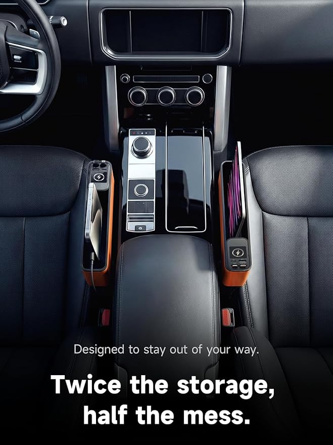 Car Seat Gap Filler Organizer with 69W Retractable Car Charger | 2 USB Ports and 2 Charging Cable Car Seat Organizer, Seat Gap Storage Box for Sedans Suv Truck, Car Interior Accessories