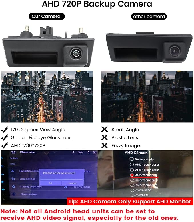 HD 720P Vehicle Backup Camera for Audi A4L A5 A3 Q3 Q5 RS6 for VW Passat Tiguan Jetta Sharan Touareg Lavida Skoda, Car Rear View Trunk Handle Camera