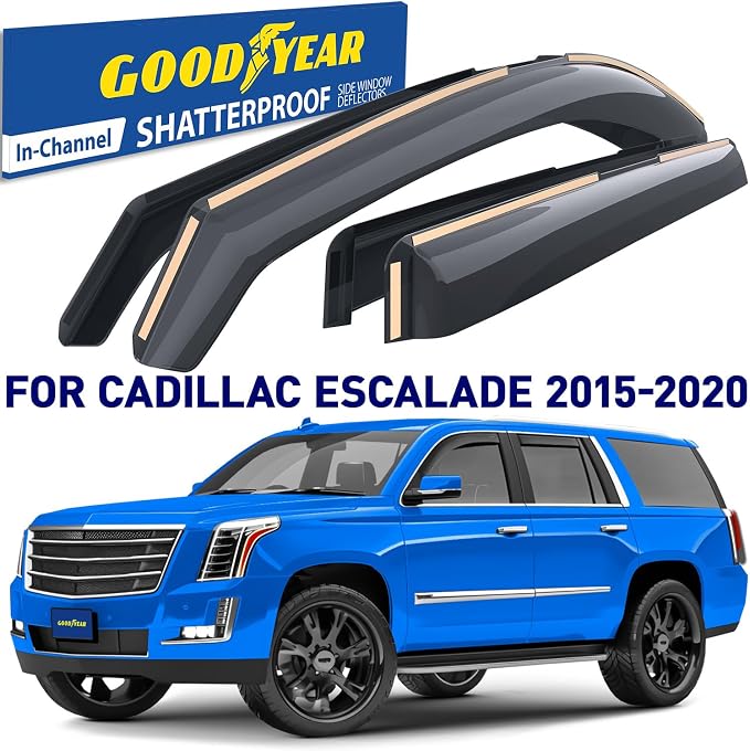 Goodyear Shatterproof in-Channel Window Deflectors for Cadillac Escalade 2015-2020, Rain Guards, Window Visors for Cars, Vent Deflector, Car Accessories, 4 pcs - GY008041