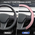Frani Nappa Leather Steering Wheel Cover,Universal Fit 15 Inch-Premium Non-Slip Breathable Comfort Grip for Cars Trucks SUVs,Anti-Slip Durable Interior Upgrade Light Pink