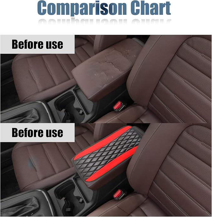 Car Center Console Cover, Universal Leather Waterproof Armrest Seat Box Cover Protector, Comfortable Car Decor Accessories Fit for Most Cars, Vehicles, SUVs-Red