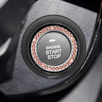 Bling Car Engine Start Ring Decals, 2PCS Crystal Rhinestone Vehicle Push Start Button Cover Sticker, Key Ignition Knob Ring, Sparkling Automotive Interior Accessories (Set Orange Red)