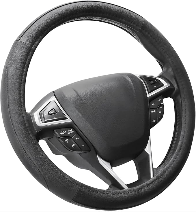 Car Steering Wheel Cover for F-150 Tundra Range Rover 15.5-16 inch, Black Microfiber Leather