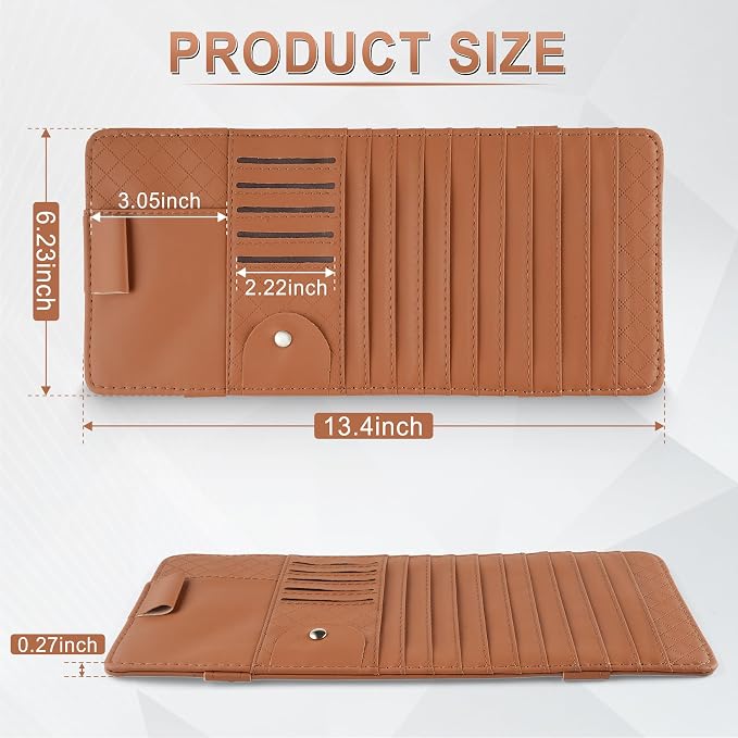 Sun Visor CD Case Holder for Car - Multi-Function Visor Organizer with CD/DVD Storage, Eyeglass Clip, Card Slots & Pen Holder, Durable Leather Car Accessories (Orange)