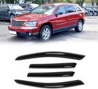 Rain Guards for 2004-2008 Chrysler Pacifica, Out-Channel Window Visor Shields Vent Deflector Shade Wind Dark Smoke 2005 2006 2007 04 05 06 07 08, Tape-On Outside-Mount, 4PCS