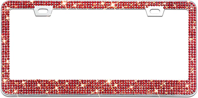 Bling License Plate Frame for Women, 1PCS Sparkly License Plate Frames| Over 1200 pcs 14 Facets Bedazzled Clear Glass Diamond Rhinestone Crystals w/Free Glitter Diamond Box (Red)