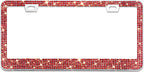 Bling License Plate Frame for Women, 1PCS Sparkly License Plate Frames| Over 1200 pcs 14 Facets Bedazzled Clear Glass Diamond Rhinestone Crystals w/Free Glitter Diamond Box (Red)