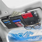 Car Sun Visor Organizer, Leather Storage Pocket Sun Visor Pouch with Zipper for Cards License Registration Pen Glasses Document, Fits Most Car SUV, Auto Interior Accessories (Black)