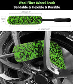 5PCS Pro Wheel Detailing Kit | 360° Bendable Rim Cleaner Brush, Premium Boar Hair Brush & Tire Shine Applicator | Microfiber Scratch-Free Wheel and Tire Brush Set for Cleaning Wheels,Tires