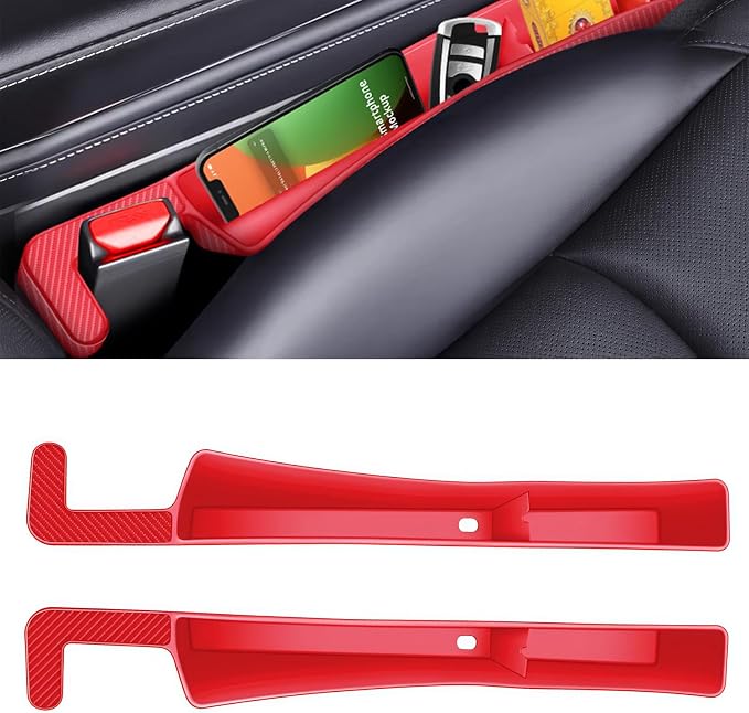 2PCS Car Seat Gap Filler, Automotive Seat Organizer Fill The Gap Between Seat and Console, Universal Car Storage Box Inserts Fill The Gap Between Seat &Console for Coins Wallets Keys (Red)