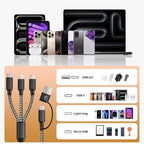 Multi Charging Cable 5 in 1, 2Pack 5FT USB C/A Multi Charger Cable to Type-C/Micro USB Port, Nylon Braided USB C Multiple Charger Cord for All Devices, Universal Phone Charger Cord for Cell Phones