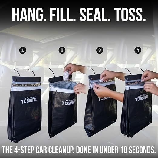 Recycled Disposable Car Trash Bags – Leakproof, Smell Proof Hanging Garbage Bags for Car, Truck, SUV, RV & Vehicle – Black, 21 Count Disposable Automotive Trash Bags