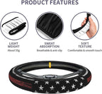 Thin Red Line 3-Pc Car Set: Steering Wheel Cover & 2 Car Coasters | Firefighter Anti-Slip Breathable Universal for 14.5 -15.5 Inch Car Wheel Cover Suitable for Men Women