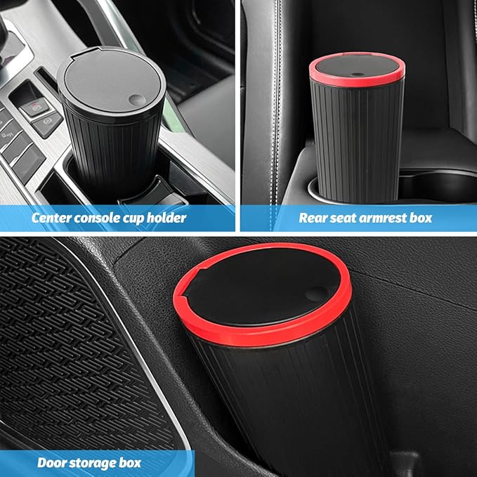 HZEL Car Trash Can with Lid, Waterproof Vehicle Cup Holder Dustbin Garbage Can with 3 Rolls of Trash Bag, Leakproof Auto Trash Bin Garbage Organizer, Universal for SUV Van Truck (Black)