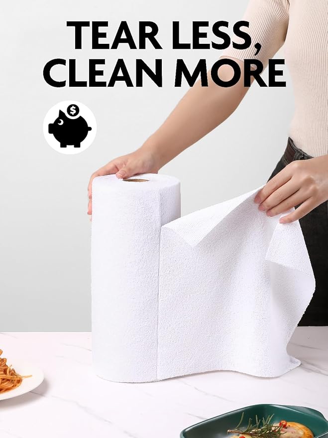 Microfiber Cleaning Cloth Roll- 75 Sheets, 12" x 12" (White) | Super Absorbent, Lint-free, Tear-away Microfiber Towel Roll, for All-Purpose Cleaning, Reusable Alternative to Paper Towels