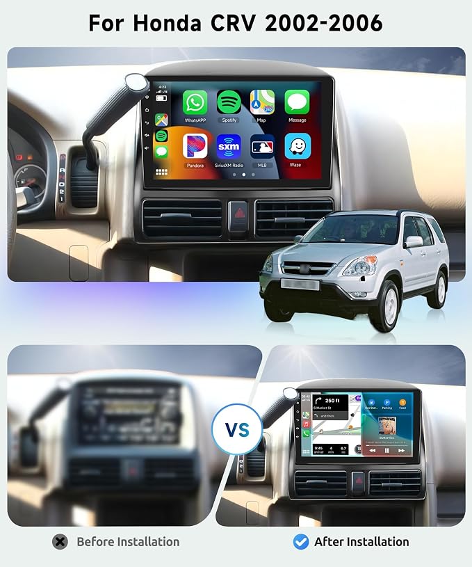 8 CORE 6G+128G Car Radio Stereo for Honda CRV 2002-2006 with Wireless CarPlay Android Auto, 9 Inch 1280 * 720P IPS Touch Screen Head Unit Android 13 GPS WiFi Bluetooth 32-Band DSP SWC HD Camera