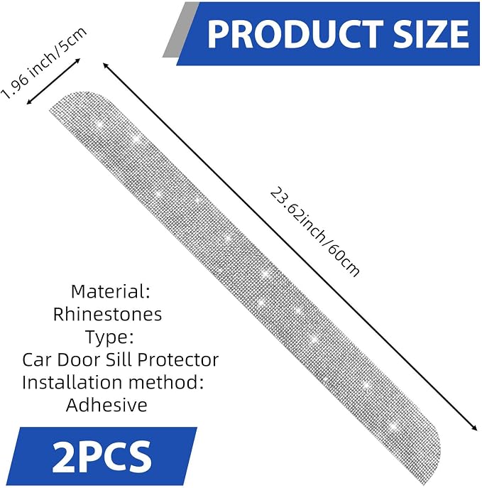 NETEPEM Bling Car Door Sill Protector 2PCS Car Door Edge Guard Rhinestones Door Threshold Protection 23.62x1.96 inch Anti-Scratch Strip Sticker Universal Bling Car Accessories(Silver)