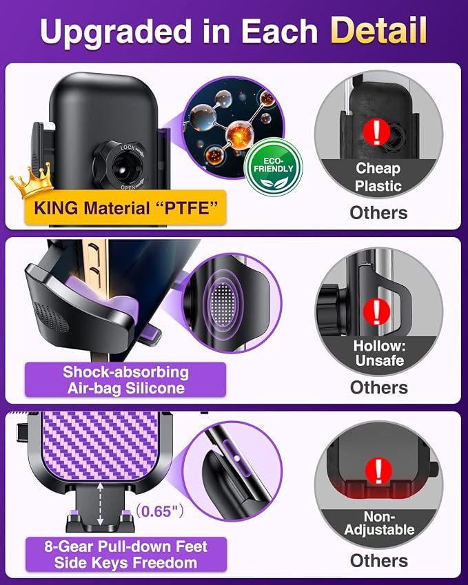 Phone Holders for Your Car Ultimate Military-Grade Car Phone Holder Mount【Patent & Safety Certs】 Upgraded Shockproof Truck Air Vent Phone Mount for iPhone 17 Pro Max 16 Samsung Android,Purple