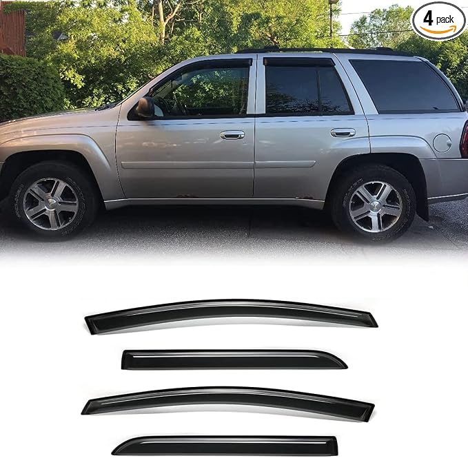 Original Side Window Visors Wind Deflector fit for 2002-2009 Chevrolet Trailblazer (Not Ext Models)&GMC Envoy (Not XL/XUV Models),4pcs Out-Channel Dark Smoke Rain Guards Shades Set 94733
