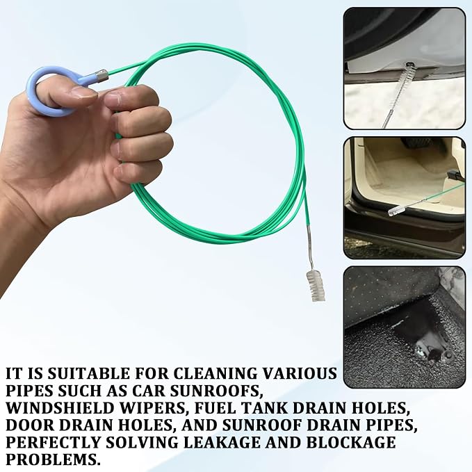 Upgraded Auto Sunroof Drain Cleaning Tool Kit, 118 Inch Extra Long Flexible Drain Brush Pipe Cleaner Unclogger Tool with Syringe Hose for Car Sun Roof, Windshield Wiper Hole, AC Drain Line