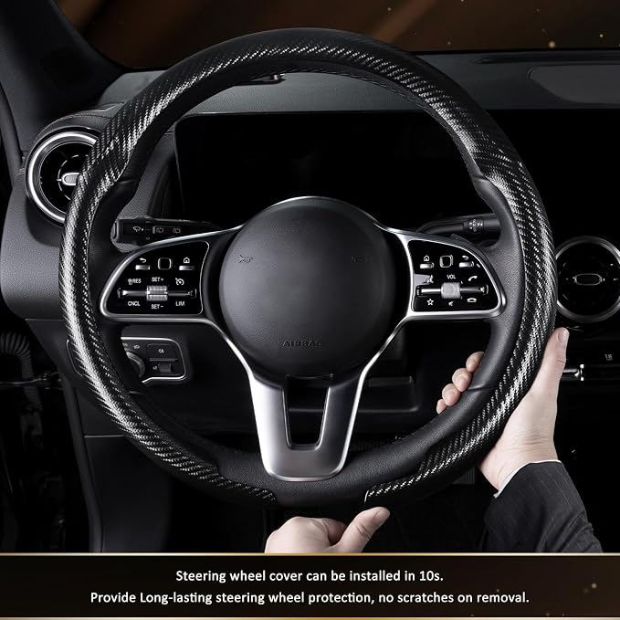 Car Steering Wheel Cover Carbon Fiber, Ultra-Thin Car Steering Wheel Cover,Comfortable & Breathable Microfiber,Universal Fit for Most Cars