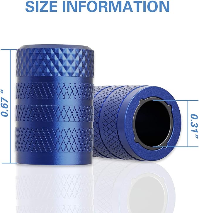 Tire Valve Stem Caps, Blue, 4 pcs/Pack, Anodized Aluminum Tire Valve Cap Set, Corrosion Resistant, Universal Stem Covers for Cars Trucks Motorcycles SUVs and Bikes