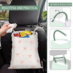 Cute Car Trash Can, Hanging Canvas Car Back Seat Organizer and Storage Bag, Funny Car Trash Bag for Travelling, Outdoor Cute Small Bow