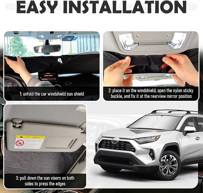 Car Windshield Sun Shade Compatible with Toyota 2019-2025 RAV4,Oxford Cloth Car Sun Shade with Storage Bag,Foldable Suns Shades for Cars Windshield Reduces Interior Temperature