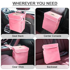 Car Trash Can Bin with Lid - Collapsible Car Garbage Can with Storage Pockets-Pink Mini Leakproof Vehicle Trash Bag-Small Automotive Organizers and Storage for Back/Front Seat SUV Truck Accessories