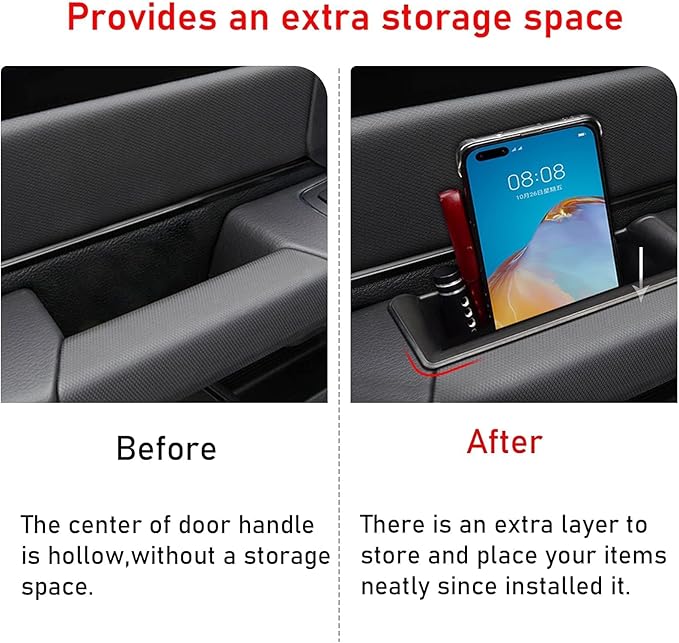 for Ram 1500 Door Side Organizer Tray 2019 2020 2021 2022 2023 2024 2025 2026, for Ram 1500 Door Pocket Insert 4 Pcs with White-Lines Mats (Does not fit 2500 3500)