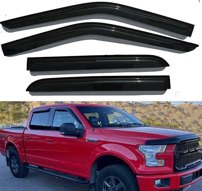 Rain Guards Window Visors Fit 2015-2026 Ford F-150,17-23 F150 Raptor F-250 | F-350 F-450 F-550 2017-2023, Super Duty Crew Cab, Window Deflectors, Vent Visor, Sun Shades, Truck Accessories