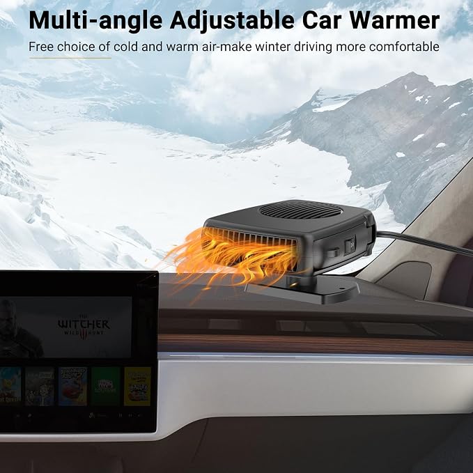 12V Car Heater, 200W Car Heaters That Plug Into Cigarette Lighter Portable electric Heaters for Cars, Car Defroster Windshield Demister, Auto Defogger 360° Rotatable With Ergonomic Handle