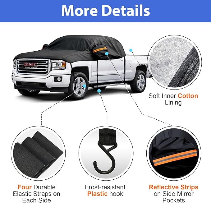 Truck Cab Cover for Crew Cab Pickup, Cab Only Truck Cover, Half Top Cover Sunproof Waterproof Windproof Protector for Extended Cab Trucks