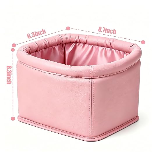 Leather Car Trash Can with Trash Bags, Luxury Car Organizer, Leakproof Garbage Can for Car Truck Interior Storage, Pink