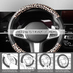 Leopard Steering Wheel Cover - Bling Crystal Rhinestones Cheetah Print on Leather Non-Slip Breathable Design for Women/Girls Universal Fit 14.5-15 Inch(Black & Yellow)