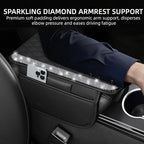 Bling Car Center Console Cover, Leather Car Arm Rest Cover Cushion with 2 Storage Bags, Universal Auto Armrest Protector Storage Box, Bling Accessories Interior for Most Vehicles (Silver)