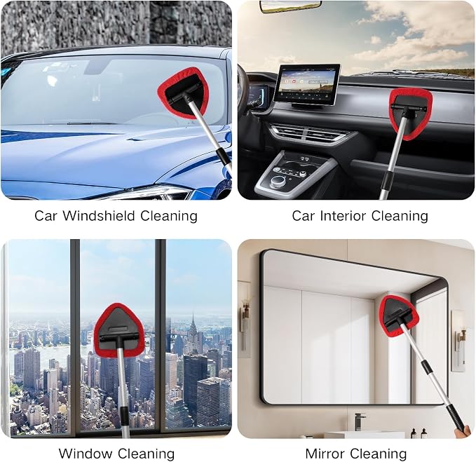 7pcs Windshield Cleaner Tool Car Window Cleaning Wash Kit with 4 Reusable Microfiber Pads 1 Spray Bottle and Extendable Handle Auto Glass Wiper Kit, Multicolor