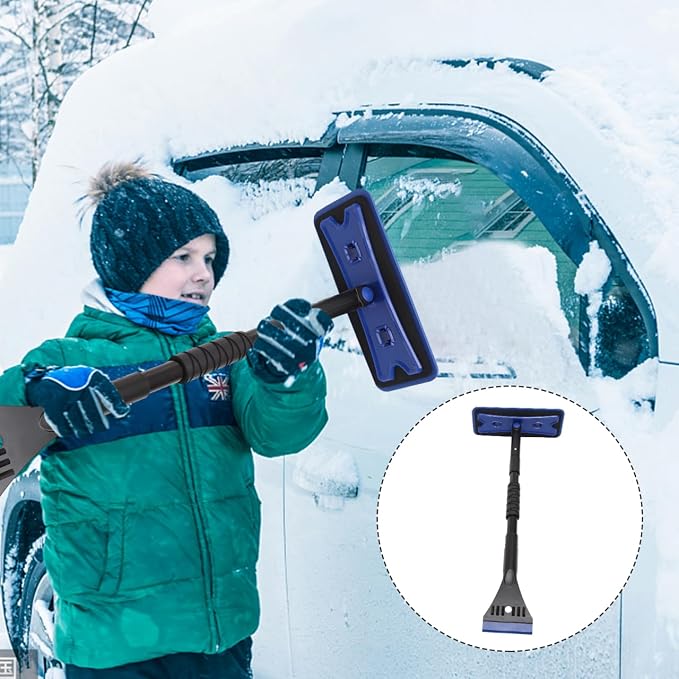 Extendable Foam Snow Brush for Car, Detachable EVA Sponge Snow Broom and Ice Scraper for Auto Windshield Blue
