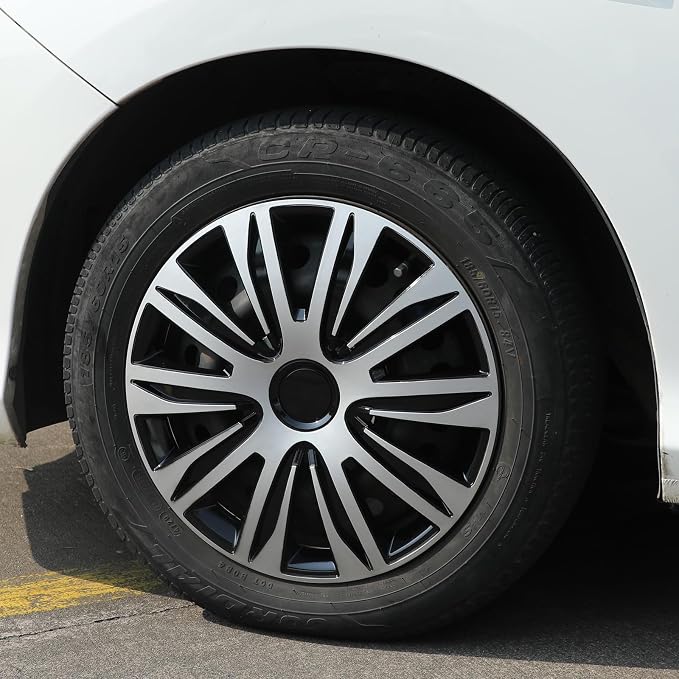 4-Pack 14 Inches Wheel Rim Cover Hubcaps,Redesign Fashion Style Replacement Hubcaps,Car Truck SUV Hub Accessories, Silver&Black