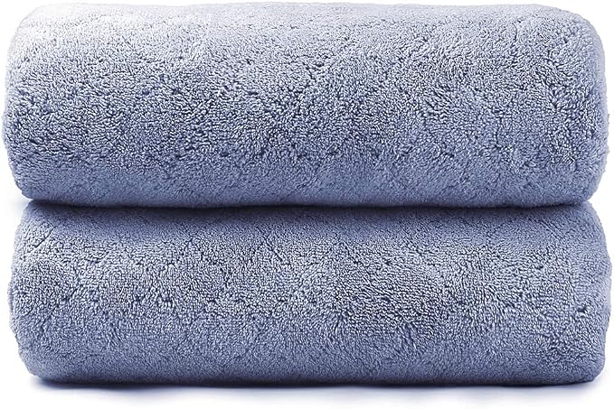 Microfiber Bath Towels, Ultra Soft, Super Absorbent, Fast Drying, No Fading, Large Body Towel Set for Shower, Gym, Sauna, Sport, Travel, Fitness, SPA,Yoga (Coral Fleece Blue, 30 in x 60 in)