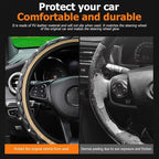 Bling Car Steering Wheel Cover, Non-Slip Elastic Stretch Leather Auto Steering Wheel Protector, Sparkling Diamond Vehicle Decor Accessories for Women Girls, Universal for Vehicles (Beige)