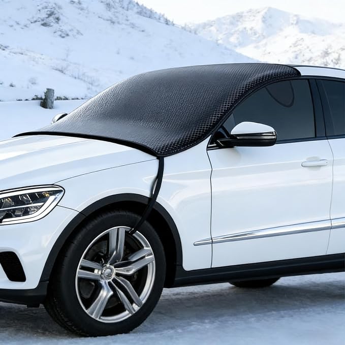 Front Windshield Snow Cover with Side Window Protection for Car and SUV, Winter Frost Ice Guard, Windproof Car Windshield Protector (Oxford Cloth Black)