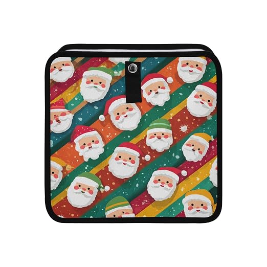 Car Trash Can Organizer Bin with Adjustable Strap for Back Front Seat Console Waterproof Leakproof Collapsible Portable 8.66 Inch Colorful Diagonal Striped Santa Claus