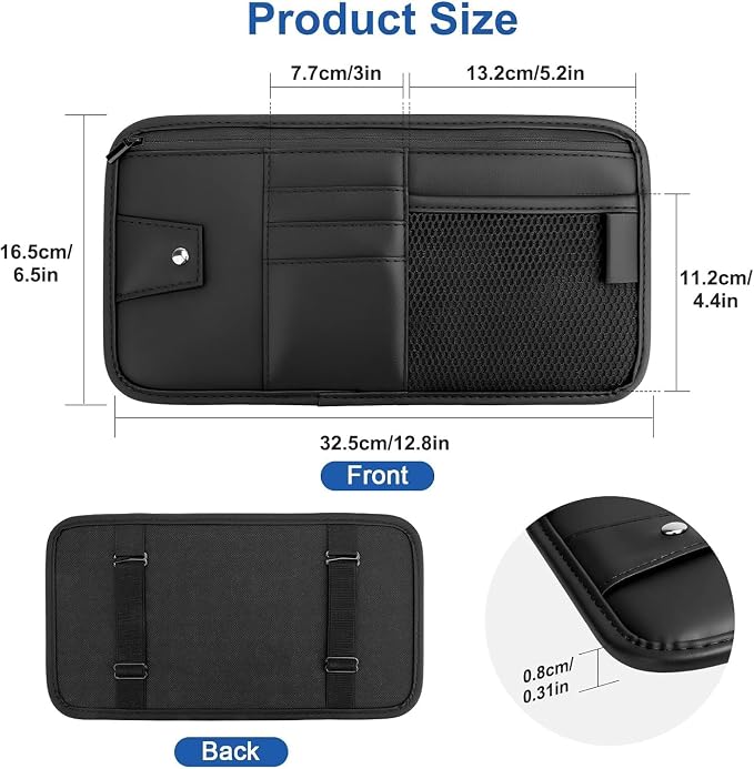 Car Visor Organizer for Ford Mustang 2024 2025 2026 | Auto Sun Visor Storage Bag Pocket Card Holder Sunglass Clip PU Leather Premium Accessory, 1 Piece