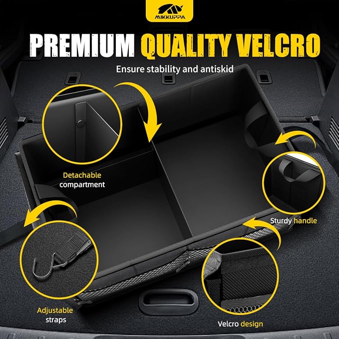 Car Trunk Organizer - 75L Collapsible Trunk Organizer with Lid, Sturdy Car Storage for SUV Auto Truck Van with Adjustable Straps and Non Slip Bottom (Black)