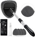 21" Extra-Long Windshield Cleaner Tool, Car Interior Detailing Cleaning Kit with Extendable Handle and 4 Upgraded Reusable Microfiber Pads, Auto Glass Wiper Brush Kit for Cars, Gray