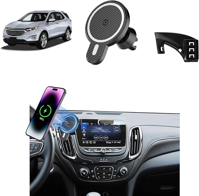 PZK Car Phone Mount for Chevy quinox 2018-2023 Accessories Custom Air Vent | Chevy Car Phone Holder Magnetic 15W Fast Wireless Charger Air Vent 360° Rotation Hands Free Magsafe Phone Cradles
