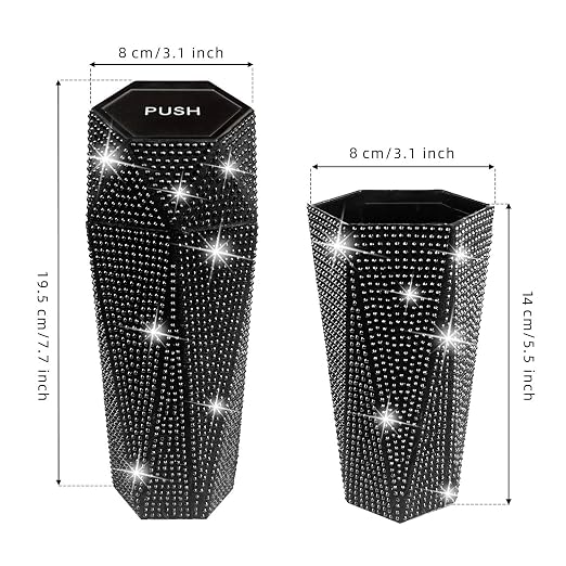 Bling Car Trash Can with Lid, Bling Car Accessories Trash Bin, Leakproof Auto Garbage Can with 30 Trash Bags, Multipurpose Organizers and Storage for Home, Office (Black Diamond)